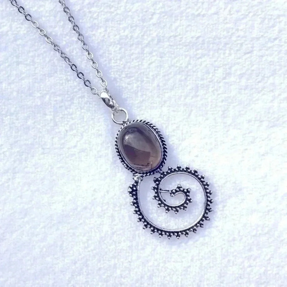 Smoky Quartz Silver Steel Necklace NWT - Picture 1 of 1